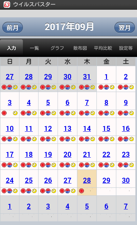 カレンダー(データ入力確認)画面