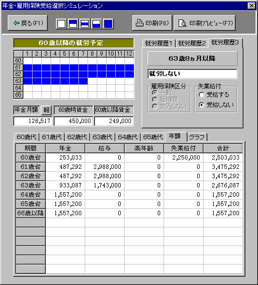 年金・失業給付受給選択シミュレーション
